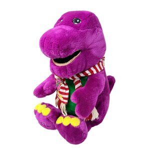 Vintage Barney Purple Dinosaur Plush Stuffed Toy 1990s Lyons Group Holiday Scarf